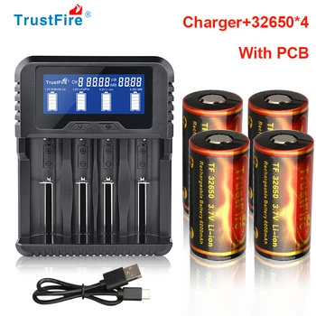 Батерия Trustfire 32650, литиево-йонна акумулаторна батерия с капацитет от 3,7 В, батерия за фенерче + зарядно 1БР