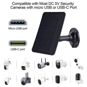 Зарядно Устройство за Слънчеви панели 5 В 20 W Micro USB/Type-C Монокристаллическая Преносими Слънчеви панели Монтиране на стена за Безжични външни камери за Сигурност