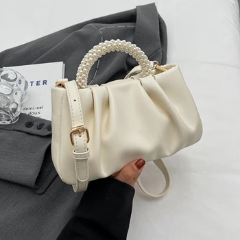 Модерен дизайн плиссированная дамска чанта 2023, нова лятна дамска чанта-месинджър през рамо, мека кожена чанта