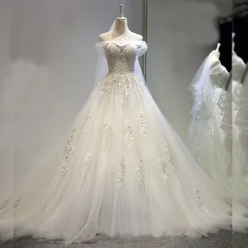 Bomairis/ Бална рокля с открити рамене, Сватбената рокля Vestido De Noiva, модни вечерни сватбени рокли с влак във формата на сърце