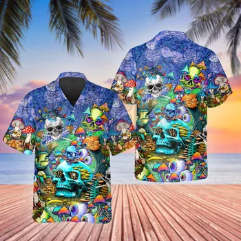 Хавайски мъжки ризи с черепа, топла разпродажба, принт За почивка на море с флорални принтом, Ежедневни летни плажни дрехи големи размери, с къси ръкави
