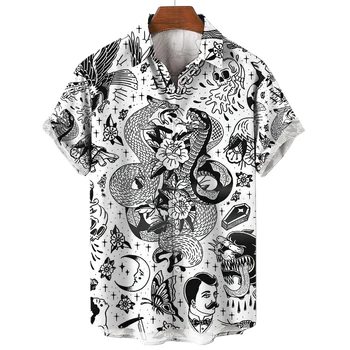 Японската мъжка риза, лятна мъжка мода с къси ръкави, Градинска Harajuku, 3D печат, мъжки ризи Голям размер, реколта върховете