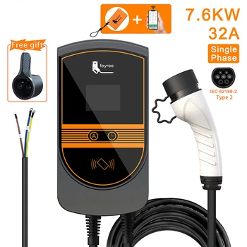 Зарядно устройство Type2 IEC62196-2 Plug 7,6 kw 32A 1 фаза с Версия на приложението Wallbox зарядно устройство с 5 м Кабел електрически автомобил Автомобил