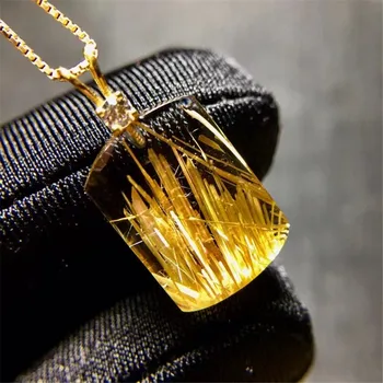 Натурален Златен Медальон От Рутилового Кварц 18-Каратово Злато За Жени Дама Мъж Исцеляющий Подарък един Скъпоценен Камък Crystal 21x11x6 mm Мъниста Бижута AAAAA