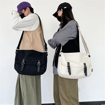 Дамска чанта-месинджър в ретро стил, мъже Модерна чанта-пощальон, однотонная холщовая чанта, чанта с голям капацитет за жени
