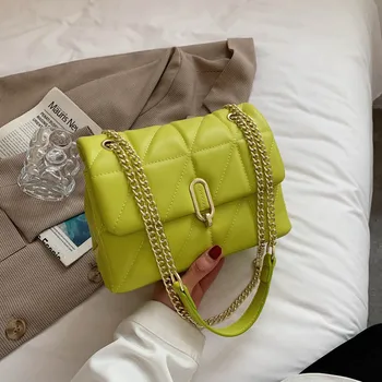 Обикновена лятна чанта през рамо от изкуствена кожа с капак за жени, луксозни чанти за рамо, портфейли на веригата