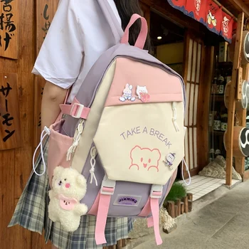 Японски женски раница за момичета, ученически чанти с множество джобове за тийнейджъри, Kawai, Харадзюку, Черен сладък Mochila