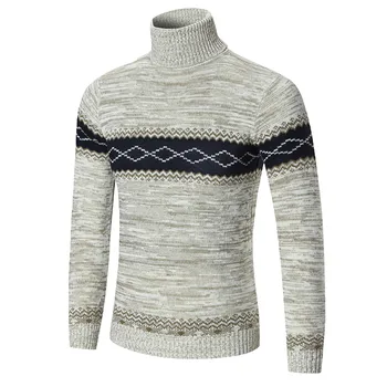 Мъжки възли вълнени пуловери, пуловери, блузи с висока яка, Есенно-зимна горна дреха с изкуствена бродерия за почивка