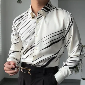 Пролетно Качествена Градинска облекло За Мъже, Мъжки приталенная риза, Черно-бяла риза в контрастни райета, Топ в британския стил, социална Camisa Masculina