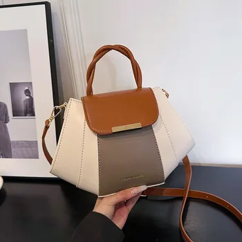 Популярната чанта Дамска мода 2023, Нова корейска чанта през рамо контрастен цвят, универсална ръчна чанта във формата на миди