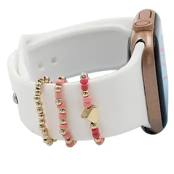 Метални медальони, декоративни пръстен за каишка за Apple Watch, Диамантена шарка, Умни часовници, силиконов каучук, Аксесоари за гривна iwatch