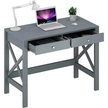 Маса за домашен офис ChooChoo, работно компютърен маса, модерен дизайнерски маса с чекмеджета (сив)