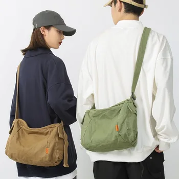 Дамски Парусиновая Тъканно чанта-Скитник с мека Наплечной чанта Y2K За Студентски Отдих Среден Размер, Училищна книга, чанта за лаптоп, Странични чанта-Месинджър