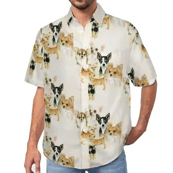 Блуза за чихуахуа, Мъжки Ежедневни ризи с домашни любимци, Хавайски Плажна риза с къс ръкав на поръчка е Забавна плажна риза Оверсайз, подарък