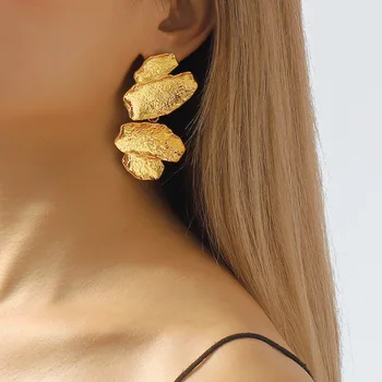 Приказно ZA Златни многослойни метални обеци-капки за жени в стил пънк, Неправилни геометрични Дълги обеци, Дамски официални украса
