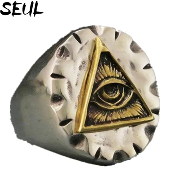Сеул Популярна личност Пръстен Масонски Триъгълник с Окото Дяволски Очи Мъжки пръстен От неръждаема Стомана, Модни бижута Дропшиппинг подарък