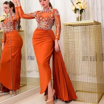 Ново Оранжевото Секси вечерна рокля за жените, расшитое перли и кристали, с отворен гръб и високо деколте, за специални събития Elegantes Mujer Vestidos 2023