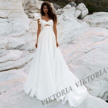 VIKTORIA 2023, Модерни Сватбени рокли с лък, Сатен без ръкави, Скъпа за Булката, Дамски Рокли трапецовидна форма, Vestidos De Новия, направени по поръчка