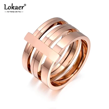 Lokaer Classic 3 слой Розово злато, Дамски пръстен на пръста си от неръждаема Стомана, Сватбени декорации за Ангажименти За жени, Anillos Mujer R19049
