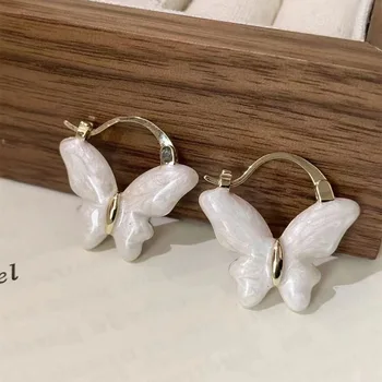 Корейски обеци с емайл като бяла пеперуда за жени, Модни Елегантна обтегач за уши, 2023, Сватбени украси, подаръци за партита