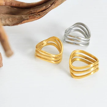 Модерен дамски пръстен в стил пънк, 3 пласта, Нови Персонални бижута и аксесоари от неръждаема Стомана с позлатени, луксозни подаръци за двойки, продажба на подаръци за срещи