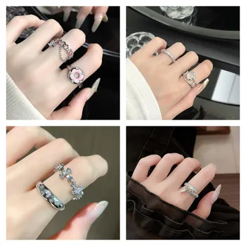 Блуминг череша, Цветен пръстен, Малък дизайн, Циркон, Светкавица, готин стил, Подобрена Емайл, отваряне на пръстен на Показалеца