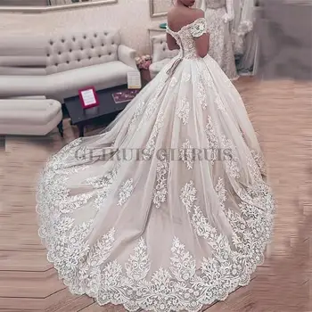 Бална рокля на Принцеса Сватбена Рокля 2023 vestido de noiva С открити Рамене robe de mariee Дантелени Апликации Сватбена Рокля за Младоженци