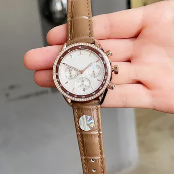 Висококачествени дамски часовник O-12 с кръгла инкрустация с диаманти и каишка от телешка кожа, прости и ограничени, които показват интересна чар