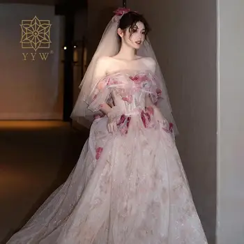 Жена концерт бална рокля от тюл с открити рамене, - секси вечерна рокля с цветя, луксозен и елегантен халат, женствена рокля за официални случаи