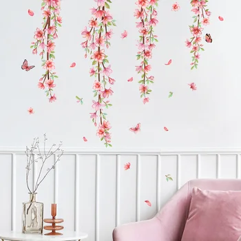 Розово цвете Лист Тапети за етикети Спалня Хол Украса на мебели залепващ винил стикер на стената на Крафт-хартия