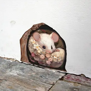 Стикер за стена с дупка, за мишката е най-Забавната Художествена Стикер за декорация на стените 12шт PVC Забавно Очарователен стикер с изображение на мишката в отверстии за детска стая