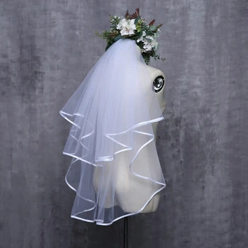 Doymeny Двуслойни Сватба Воал, с тюлевой лента По ръба на Класическата Сватбена рокля, Воал за украса на жените 2023