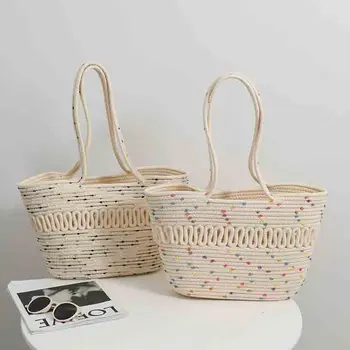 Дамска Лятна плажна чанта, ръчно изработени, чанта, боядисана раирана чанта от памучни нишки, сламена чанта за почивка на море, чанта за момичета