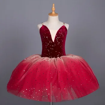 Червено Лилава Балетное рокля, Детски костюми за изказвания, Балетное рокля-пакетче, пола с регулируеми бретелями рокля с Балерина За момичета