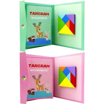 Пъзел игра Танграм, Магнитни играчки-пъзели, Магнитни Цветни 3D Танграм, Дъска за рисуване, играчки Монтесори