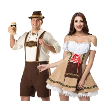Октоберфест Мъж Жена Традиционна Немска двойка Баварска бира Облекло Cosplay Хелоуин Фестивал Празнична облекло