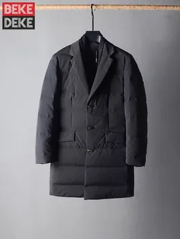 Бизнес Ежедневното Ново Зимно мъжко пуховое палто 2023 г., с Дебелина на Топло Яке, средна дължина с ревери, Однобортное Модно палто за мъже