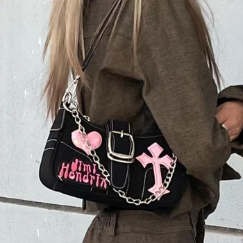 Модни Сладки готини чанти за рамо за момичета Y2k, однотонная Дамска чанта с верига-пеперуда, дамски чанти, изкуствена кожа, портфейл