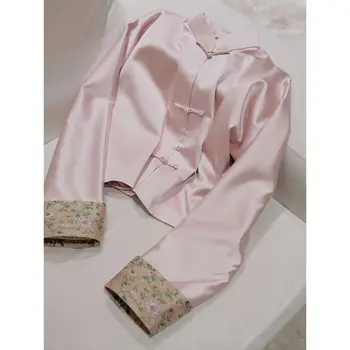 2023, нова дамска блуза в китайски стил с яка чонсам, дамски ежедневни костюми hanfu tangsuits, розово жаккардовое палто за лятото и есента
