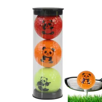 3 Предмет на топка за голф със сладък анимационен пандой, Двуслойни тренировъчните топки за голф от синтетичен каучук, подарък за топките за голф