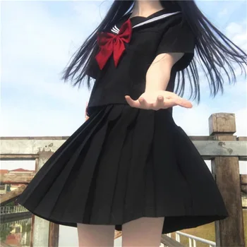 Стил училищна форма S-2xl, тъмно син костюм за момичета, Секси Черен костюм JK, Матросская блуза, Плиссированная пола, Комплект на Японската Мода