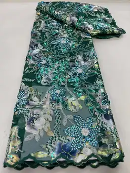 2023 Едро луксозна френска тюлевой дантелен плат в зелен цвят с 3D пайети, африканските сетчатое дантела, 5 ярда, Нигерийская лейси плат, сватбена шиене