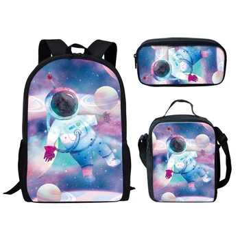Фентъзи Космическа Galaxy Астронавт 3 бр./компл. Раница с 3D принтом за ученици, чанта за книги, аниме, раница за лаптоп, чанта за обяд, молив случай