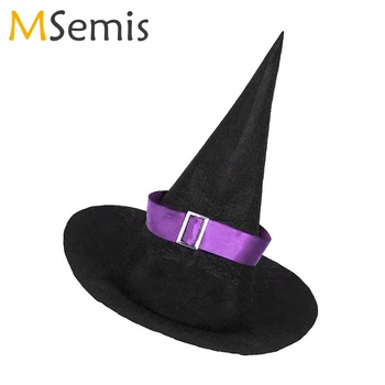 Шапка Вещица за Хелоуин, Детски костюм на Магьосник за момичета, парти, Cosplay, Аксесоари за Заострена шапка с лента и катарама за Момичета