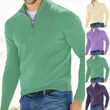 Обикновен Тънък Пуловер, Мъжки Есенно-зимна лесна топла риза с дълъг ръкав, Тънка долна риза, Горна дреха, Вязаный Пуловер