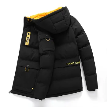 Зимни мъжки ежедневни яке с качулка и памучна подплата 8XL 7XL 6XL 5XL, модни нова ветрозащитная яке с много джобове и памучна подплата.