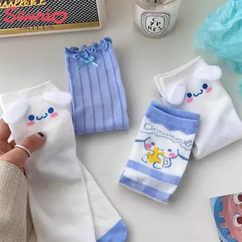 Сладки Чорапи Cinnamoroll Sanrio с шарките на аниме, Удобни дишащи чорапи със средна дължина, Красив и креативен подарък в стил Kawai за рожден Ден