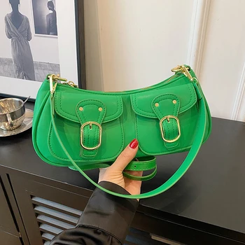 Модерна Дамска чанта-Месинджър във формата на Полумесец, Дизайнерска чанта за през рамото от Изкуствена кожа, Луксозни Маркови чанти за подмишниците, Клатчи, Дамска чанта, портфейл