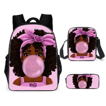 Хип-хоп Африканска момиче, 3 бр./компл., раница с 3D принтом, училищна чанта за студенти, Модерен пътен раница за лаптоп, чанта на рамото, молив случай