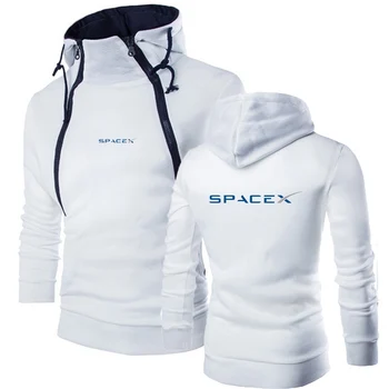 Нова Мъжки hoody с логото на SpaceX Space X 2023 на пролетта и есента, Однотонная, С Дълъг Ръкав, Без Яке-hoody с цип